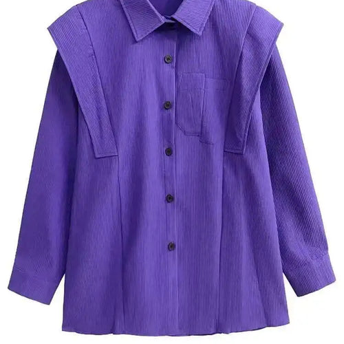 Load image into Gallery viewer, Women Purple Corduroy Shaped Big Size Elegant Blouse New Lapel Long Sleeve Shirt Fashion Tide Spring Autumn 2025 1DH4096
