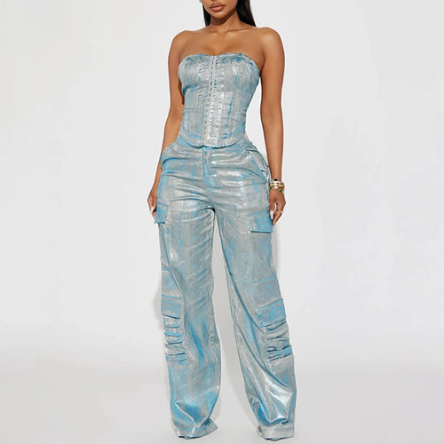 Load image into Gallery viewer, Fashion Elegant Strapless Corset Denim Tube Top Short Pins Up Streetwear Coated Bustier Top Clubwear Bandeau Tie Dye
