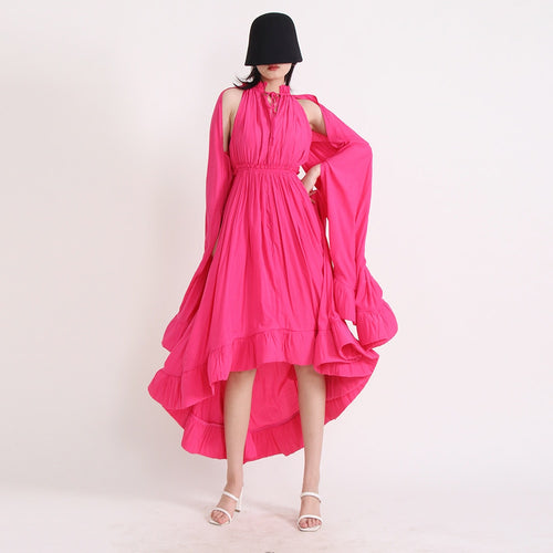 Load image into Gallery viewer, Minimalist Dresses For Women V Neck Cloak Sleeve High Waist Irregular Summer Dress Female Fashion Style Clothing
