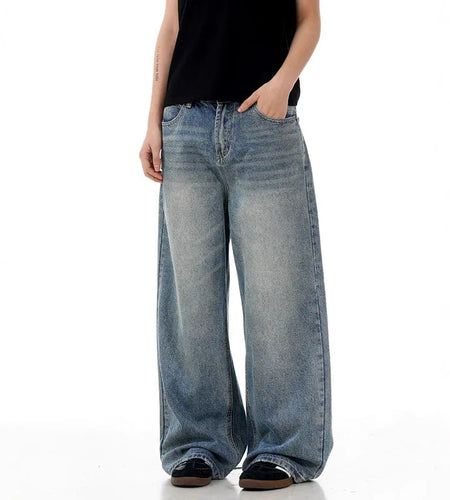 Men Jeans New American Style High Street Stylish Loose Cat Whisker Wide Leg Male Denim Pants Casual Handsome Trendy 9W1718