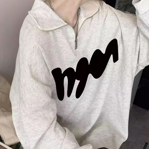 Load image into Gallery viewer, Polo Neck Printing Casual Women&#39;s Hoodies Fashion Streetwear Spell Color Chic Pullovers Simple Basic Female Sweatshirts
