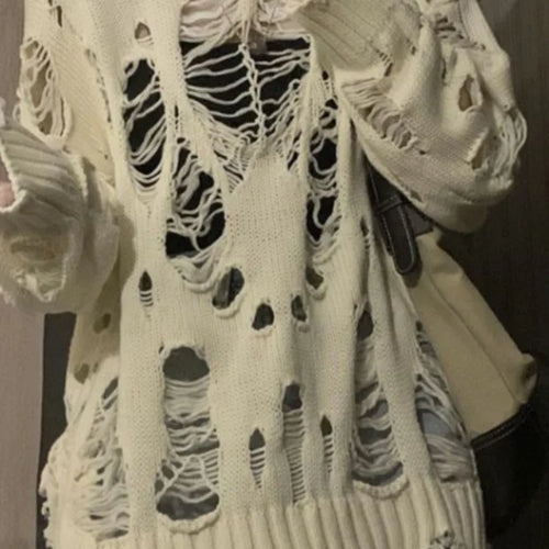 Load image into Gallery viewer, Spring Y2k Aesthetic Holes Hollow Out Womens Sweater Grunge Loose Cardigan Mujer Fashion Harajuku Streetwear Casual Pull Femme
