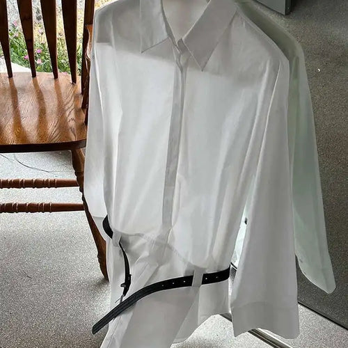 Load image into Gallery viewer, Women White Hem Pleated Elegant Big Size Mini Shirt Dress New Lapel Long Sleeve Fashion Tide Spring Autumn 2025 1DH9552
