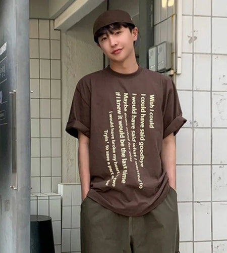 Men's T-shirts Short Sleeve Letter Printed Design New Summer Loose Round Neck T-shirt  Korean Niche Pullover Trendy 9W1614