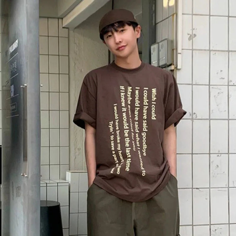 Men's T-shirts Short Sleeve Letter Printed Design New Summer Loose Round Neck T-shirt  Korean Niche Pullover Trendy 9W1614