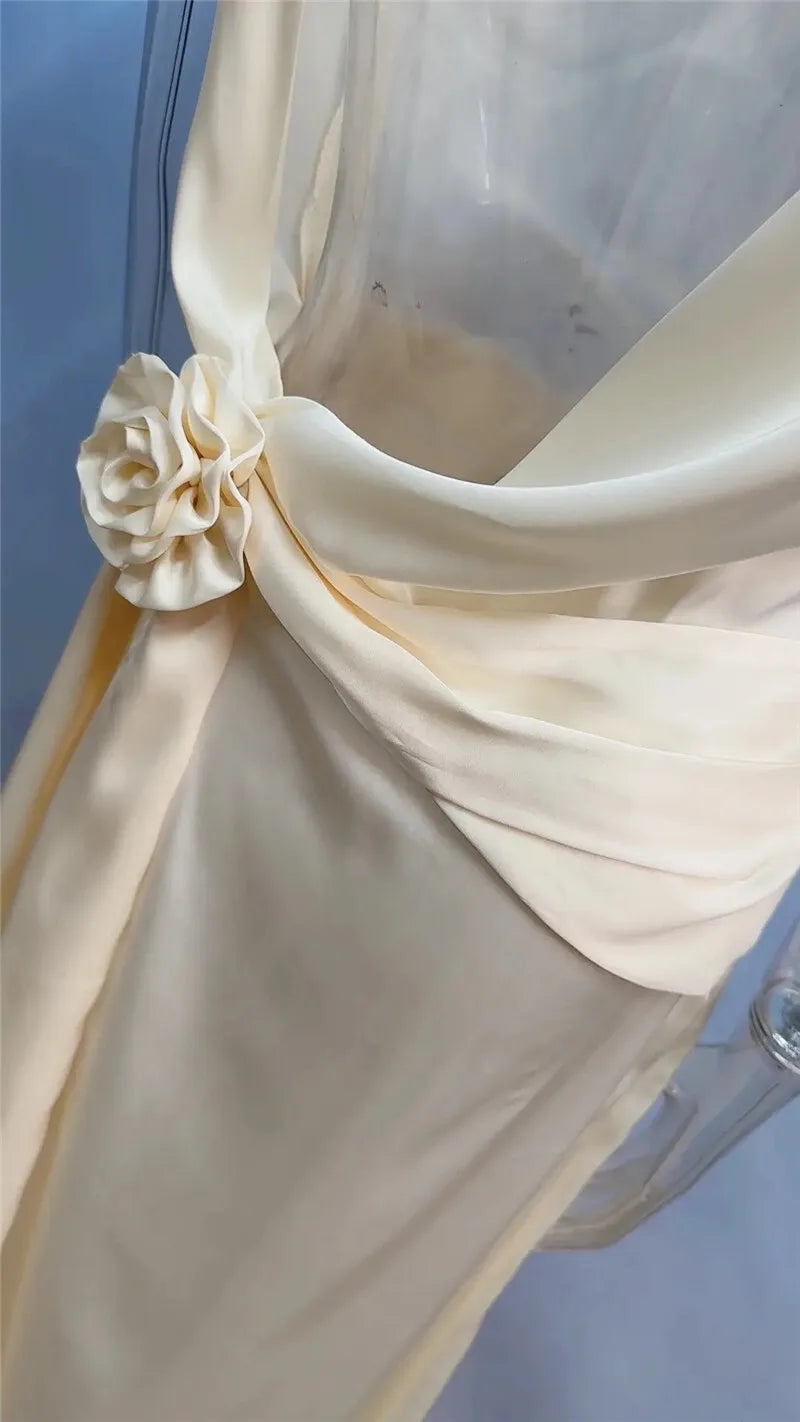 Satin Backless Sexy Maxi Dress For Women Elegant Rose Thigh High Split Beach Holiday Long Dress Gorgeous Club Gown