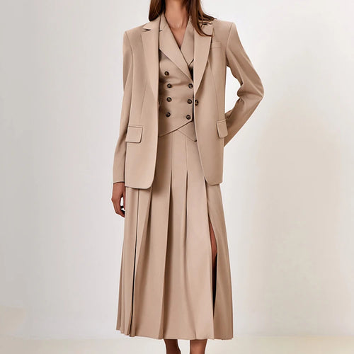 Load image into Gallery viewer, Autumn Two Piece Sets Women Double-breasted Vest And Split Skirt Matching Sets Fashion Long Pleated Skirt Two Piece Set
