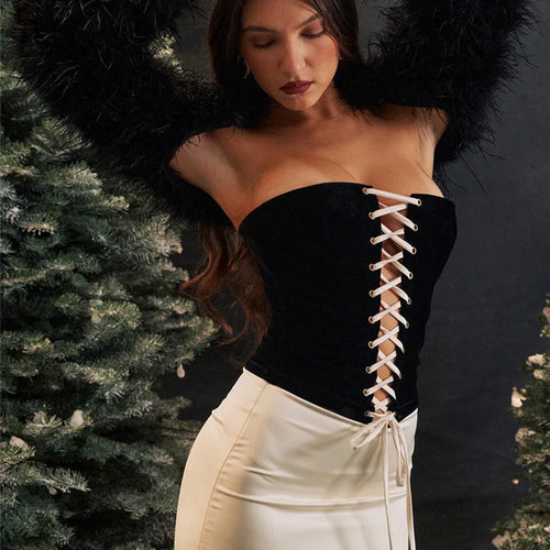 Load image into Gallery viewer, Elegant Sexy Skirt Two Piece Set Women Strapless Bandage Crop Top And Maxi Skirt Female Fashion Club Party Sexy Sets
