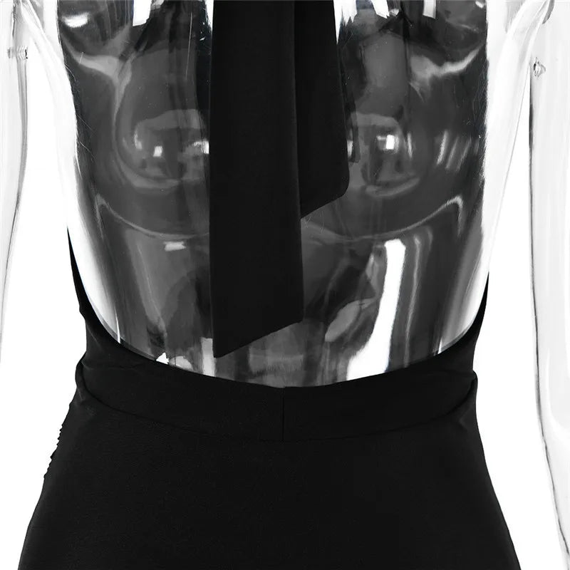 Halter Deep V Neck Backless Sexy Maxi Dress For Women Fashion Solid Sleeveless Bodycon Club Party Evening Long Dress