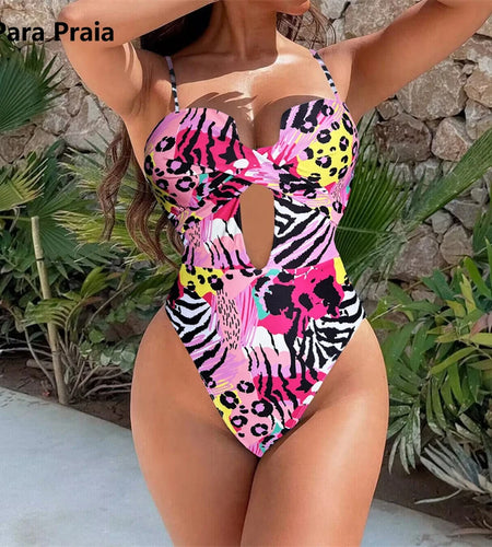 Sexy Leopard Print Women One Piece Swimwear 2025 High Waist Backless Monokini Hollow Out Bathing Suit