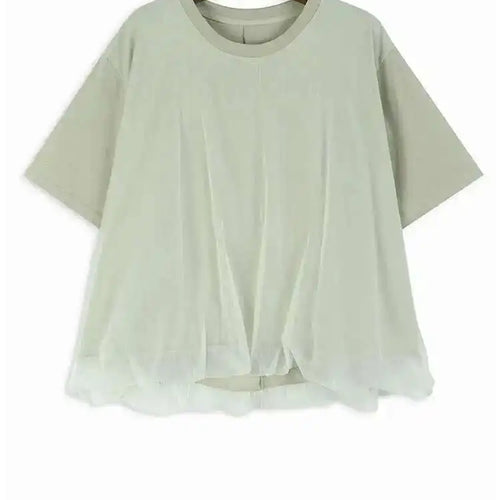 Load image into Gallery viewer, Women Apricot Double Layers Mesh Big Size Casual T-shirt New Round Neck Short Sleeve Fashion Spring Summer 2025 1DH6306
