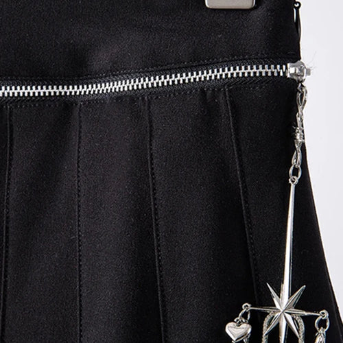 Load image into Gallery viewer, Solid Patchwork Metal Chain Chic Skirt For Women High Waist Spliced Pleated Streetwear A Line Skirts Female Fashion
