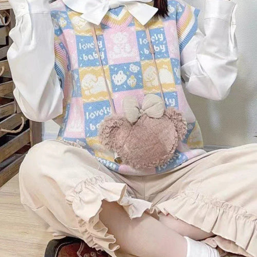 Load image into Gallery viewer, 2025 Harajuku Fashion Sweater Vest Outfits Casual Women Cartoon Jacquard Knitted Tanks Vintage All Match Y2k Aesthetic Clothing
