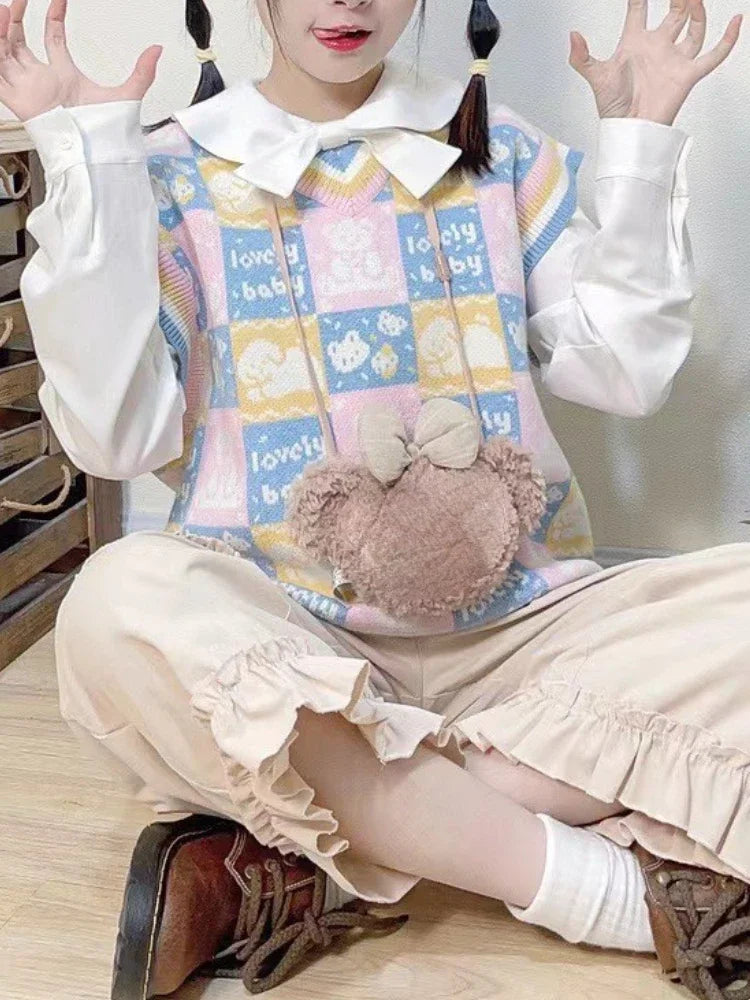 2025 Harajuku Fashion Sweater Vest Outfits Casual Women Cartoon Jacquard Knitted Tanks Vintage All Match Y2k Aesthetic Clothing