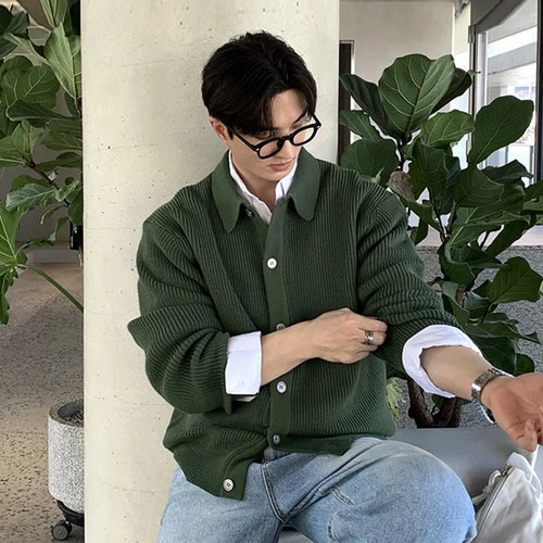 Load image into Gallery viewer, Men&#39;s Sweater New Korean Style Loose Knitted Cardigan Single Breasted Trendy Simple Turn-down Collar Pullover Top 9W1817
