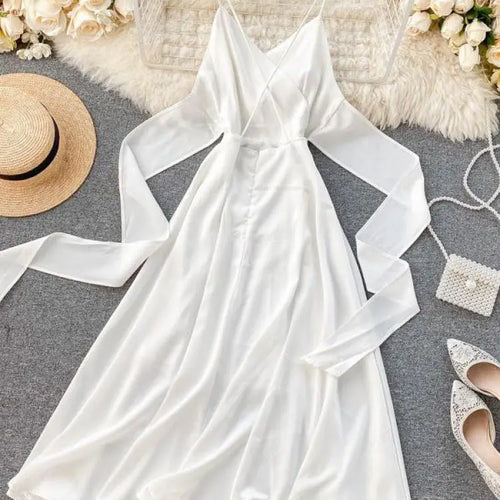 Load image into Gallery viewer, Evening Party Women Dress Cross V Neck Sexy Off Shoulder Beach Style Spaghetti Strap Dress Slim Backless Sexy Robe Femme Holiday
