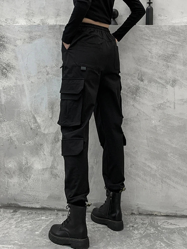 Black Pockets High Elastic Waist Long Harem Trousers New Loose Fit Pants Women Fashion Tide Spring Autumn 2025 1DD2683