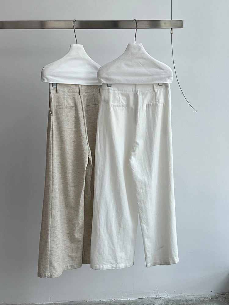 High Waist White Linen Thin Pleated Casual Long Wide Leg Pants New Trousers Women Fashion Tide Spring Autumn 2025 1DJ1299