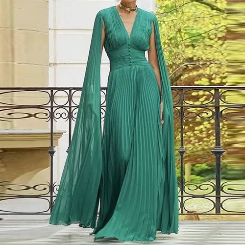 Load image into Gallery viewer, Women Evening Prom Pleated Maxi Dress Summer Elegant V-neck Batwing Sleeves  Banquet Party Long Dresses for Woman
