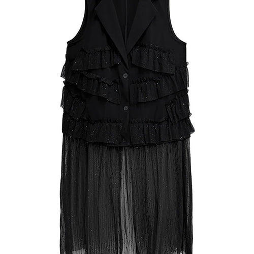 Load image into Gallery viewer, Women Black Singles Breasted Mesh Big Size Midi Vest Dress New Lapel Sleeveless Fashion Tide Spring Autumn 2025 1DJ1041
