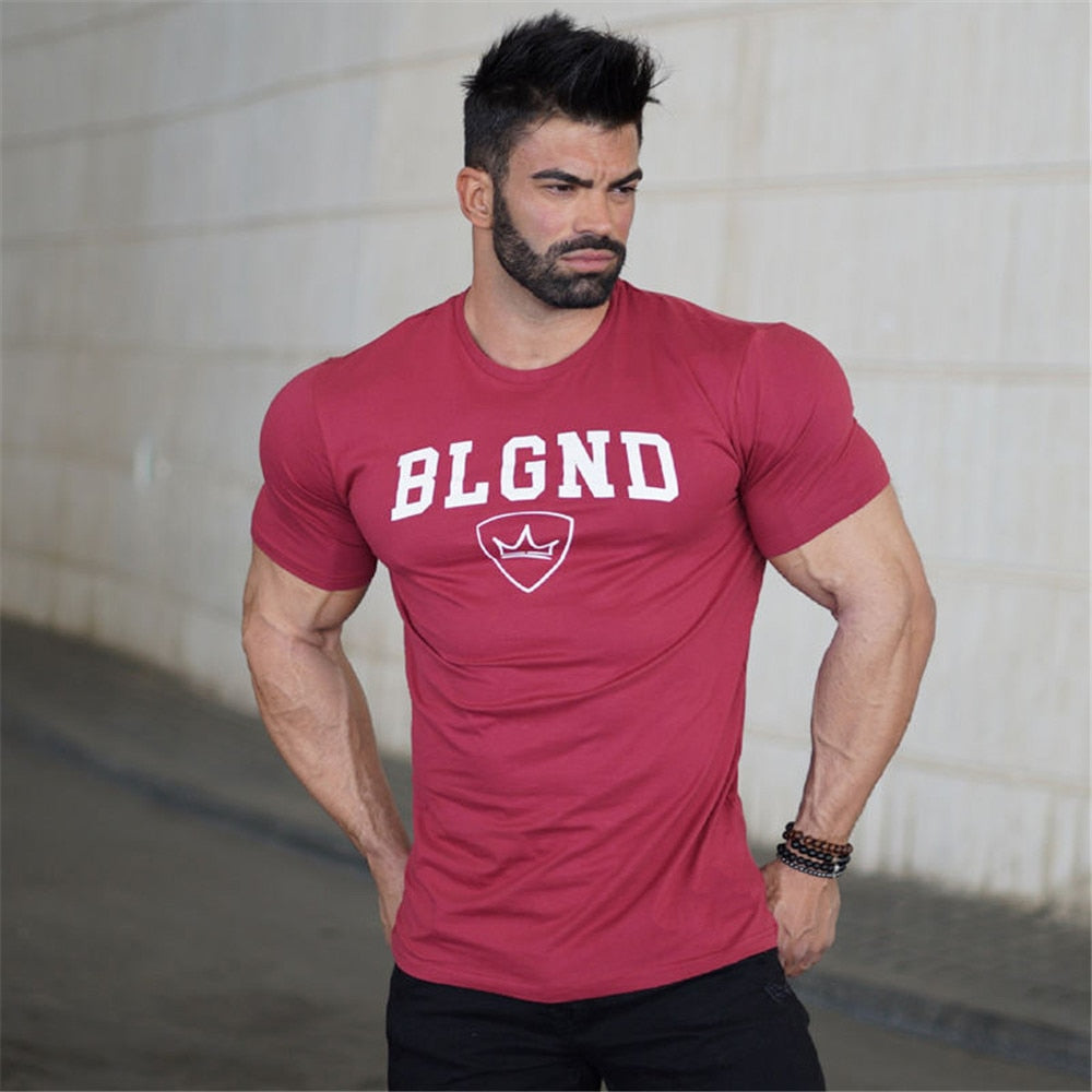 Casual Print T-shirt Men Fitness Bodybuilding Short sleeve Shirts Gym Workout Cotton Skinny Tee Tops Male Summer Fashion Apparel