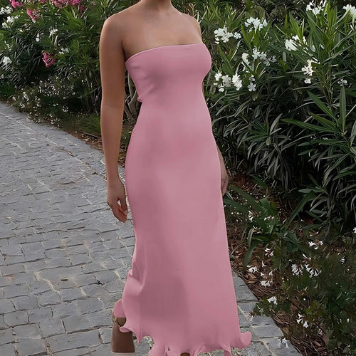 Load image into Gallery viewer, Elegant Solid Strapless Ruffles Sexy Bodycon Maxi Prom Dress Summer Women Fashion Outfit Birthday Party Festival
