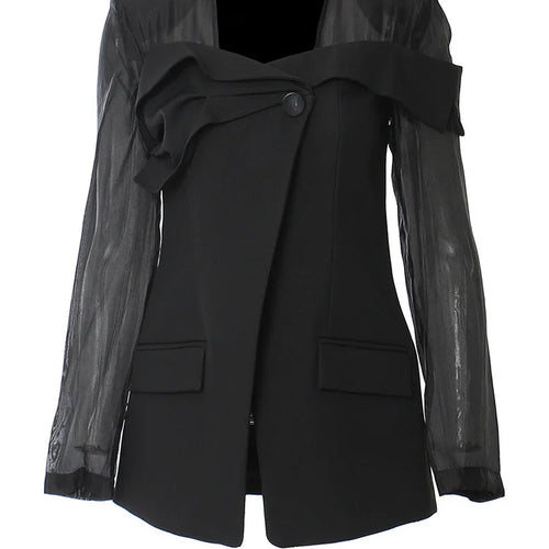 Load image into Gallery viewer, Women Black Mesh Perspective Elegant Blazer New Square Collar Long Sleeve Jacket Fashion Tide Spring Autumn 2025 1DH3990
