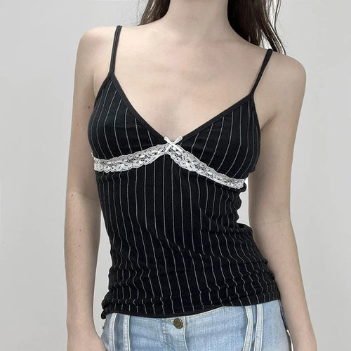 Load image into Gallery viewer, Fashion V Neck Stripe Lace Trim Bow Summer Crop Top Women Slim Chic Y2K Outfits Camisole Sleeveless Sexy Elegant New
