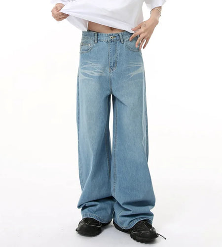 Men's Jeans New Korean Washed Stripe Wide Leg Style Drape Simple Fashion Menwear Simple Male Bottoms Summer 2025 9W1693