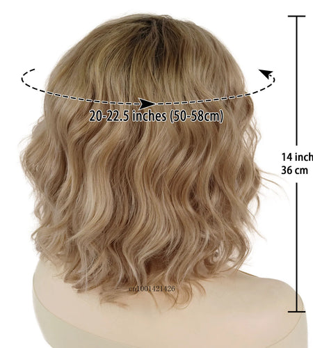 Synthetic Hair Medium Length Curly Wavy Wigs for Women Black Roots Honey Blonde Wig Wave Hairstyle Young Lady Wig Side Bangs
