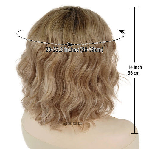 Load image into Gallery viewer, Synthetic Hair Medium Length Curly Wavy Wigs for Women Black Roots Honey Blonde Wig Wave Hairstyle Young Lady Wig Side Bangs
