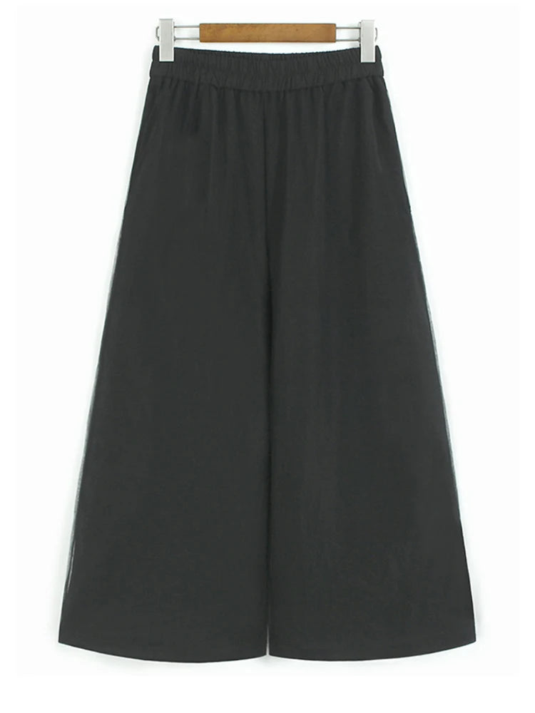 High Elastic Waist Gray Mesh Spliced Casual Wide Leg Pants New Trousers Women Fashion Tide Spring Autumn 20251DJ1438