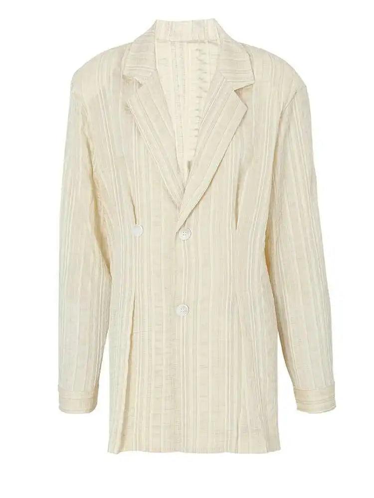 Women Black Pleated Big Size Thin Blazer New Lapel Long Sleeve Loose Fit Jacket Fashion Tide Spring Autumn 2025 1DF3148