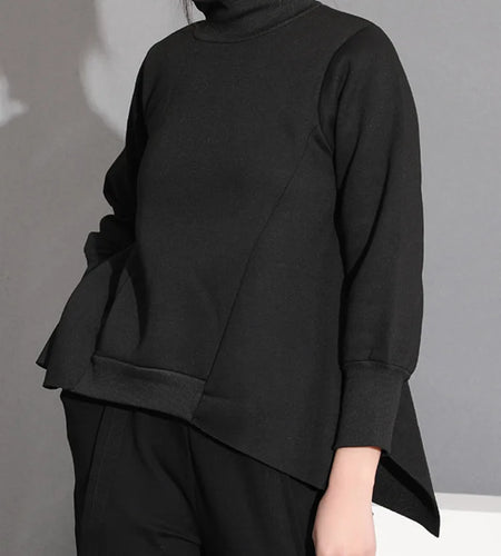 Loose Black Irregular Sweatshirt New Turtleneck Long Sleeve Women Big Size Fashion Tide Spring Autumn 2025 WD00301
