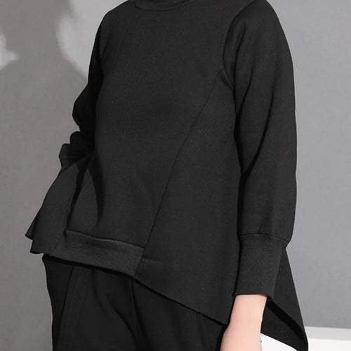 Load image into Gallery viewer, Loose Black Irregular Sweatshirt New Turtleneck Long Sleeve Women Big Size Fashion Tide Spring Autumn 2025 WD00301
