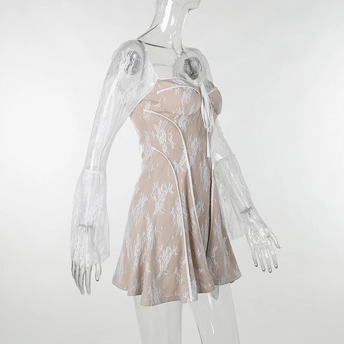 Load image into Gallery viewer, Elegant Print Mini Dress For Women Autumn Winter New Square Collar Long Sleeve Backless Loose Club Party Sexy Dress
