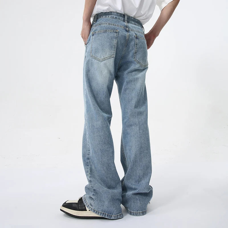 Simple Men Jeans Summer Casual Loose Boot Cut Trousers Zipper Straight Denim Pants Men's Wear Fashion Tide 9C5974