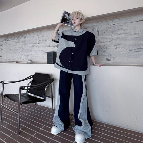 Load image into Gallery viewer, Men's Pants Set New Summer Contrast Color Short Sleeve Single Breasted Jacket Casual Pants Male Loose Suit 2025 9W1508
