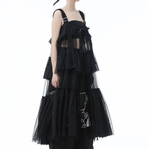 Load image into Gallery viewer, Women Black Mesh Perspective Big Size Strap Dress New Square Collar Sleeveless Fashion Tide Spring Summer 2025 1DJ1242
