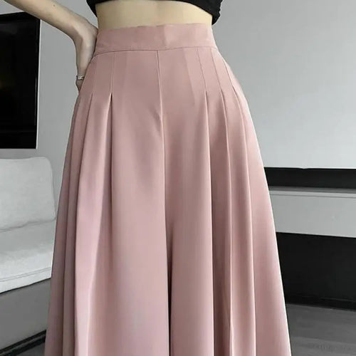 Load image into Gallery viewer, Spring Summer New Korean Women Pink Black Holiday Pleated Trousers Brown High Waist Wide Leg Long Pant Casual Streetwear 

