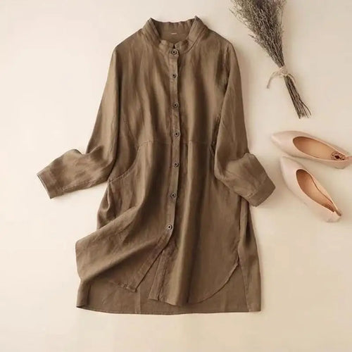 Load image into Gallery viewer, Blouses Women Casual Long Sleeved Pocket Shirt Women's Thin Jacket Lady Top Vintage Medium Long Loose Blouse Female Blusas New
