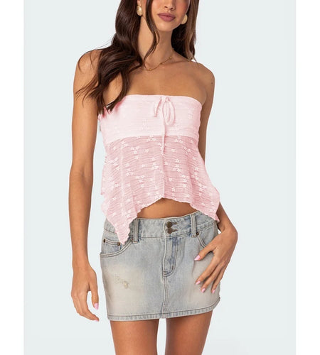 y2k Tops Women Summer Clothes Sheer See Through Off Shoulder Strapless Sleeveless Tube Bandeau Vest 2000s Streetwear