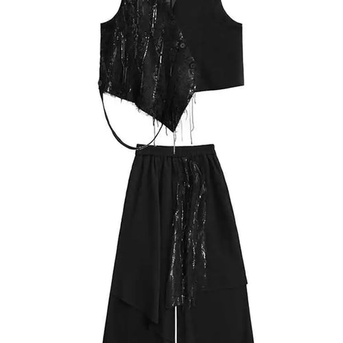 Load image into Gallery viewer, Big Size Irregular Vest Sequins Wide Leg Pants Two Piece Suit New V-Neck Sleeveless Women Fashion Tide Spring Autumn 2025
