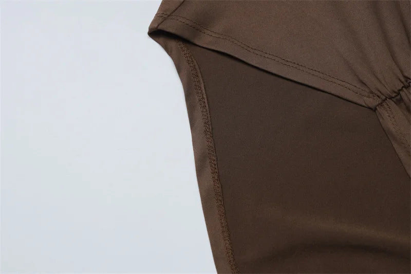 Summer Ruched Split Maxi Dress Women Gown Fashion Solid O Neck Sleeveless High Waist Tank Dress 2025 New Dresses