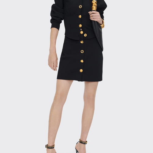 Load image into Gallery viewer, Solid Spliced Breasted Elegant Two Piece Sets for Women Round Neck Long Sleeves Top High Waist Skirt Set Female New
