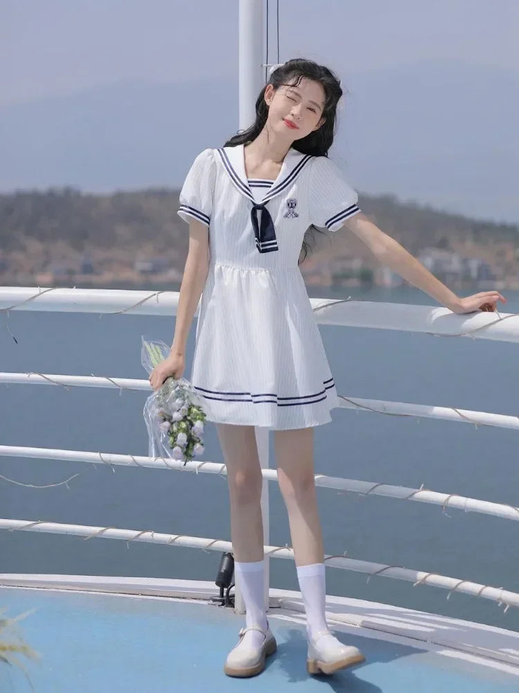 Preppy Style School White Dress Women Soft Girls Sweet Kawaii Cute Mini Short Dresses Autumn Winter Fashion