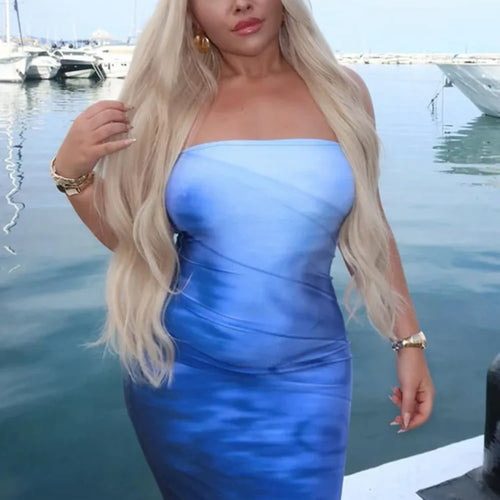 Load image into Gallery viewer, Strapless Print Sexy Midi Dress For Women Fashion Off-shoulder Backless Bodycon Club Party Sexy Long Dress Clubwear
