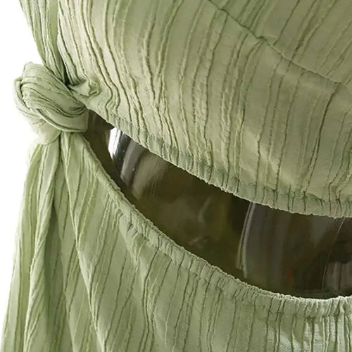 Load image into Gallery viewer, Women Green Waist Knot Cut-out Long Elegant Dress New Round Neck Sleeveless Loose Fit Fashion Spring Summer 2025 17A7128
