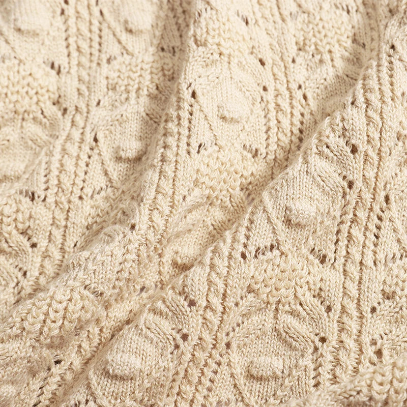 Summer French Beige Elegant Hollow Out Button Knitted Long Dress Women Fashion Temperament Sleeveless Backless Dress 2024 Simple