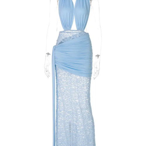 Load image into Gallery viewer, Sexy Hanging Collar Backless Bodycon Party Club Evening Dress Women 2025 Spring/summer New Elegant Lace Patchwork Dress
